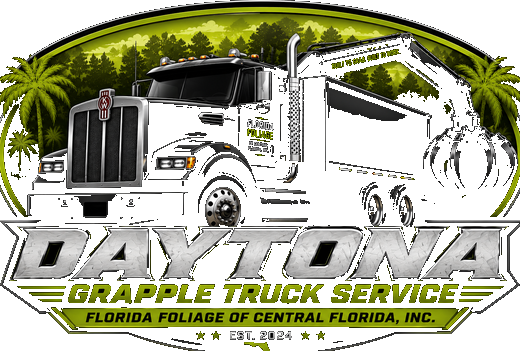 Daytona Grapple Truck Service logo — black Kenworth grapple truck