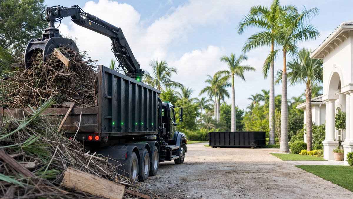 AI-generated image for the guide comparing grapple truck service and dumpster rental