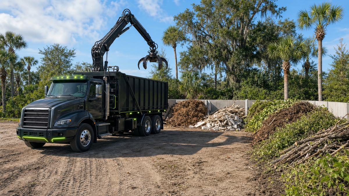 AI-generated image of separated debris piles ready for grapple truck removal in Florida