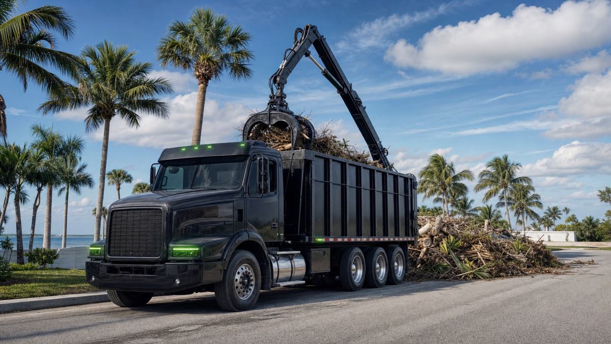 AI-generated image of a grapple truck serving Central Florida debris pickup routes