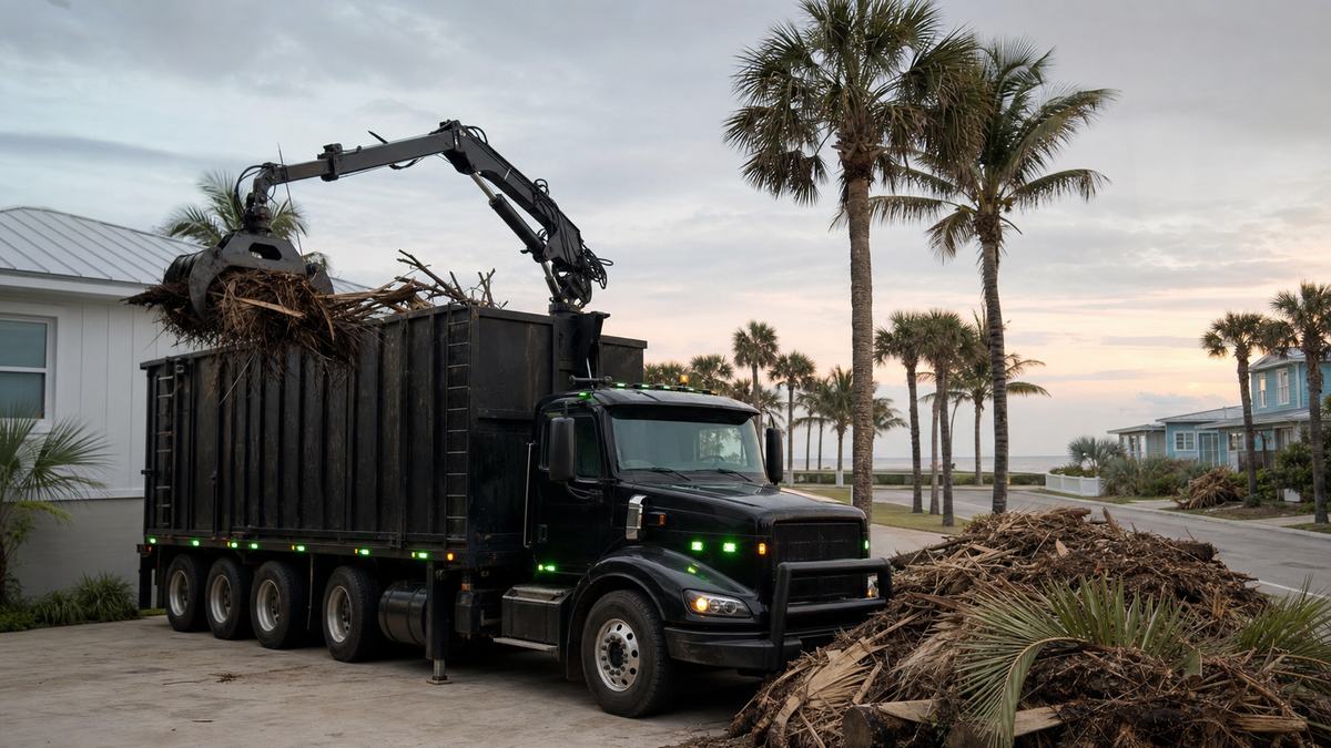 AI-generated image of grapple truck debris removal in Daytona Beach FL