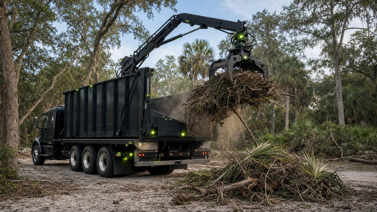 AI-generated image of grapple truck debris removal in DeLand FL