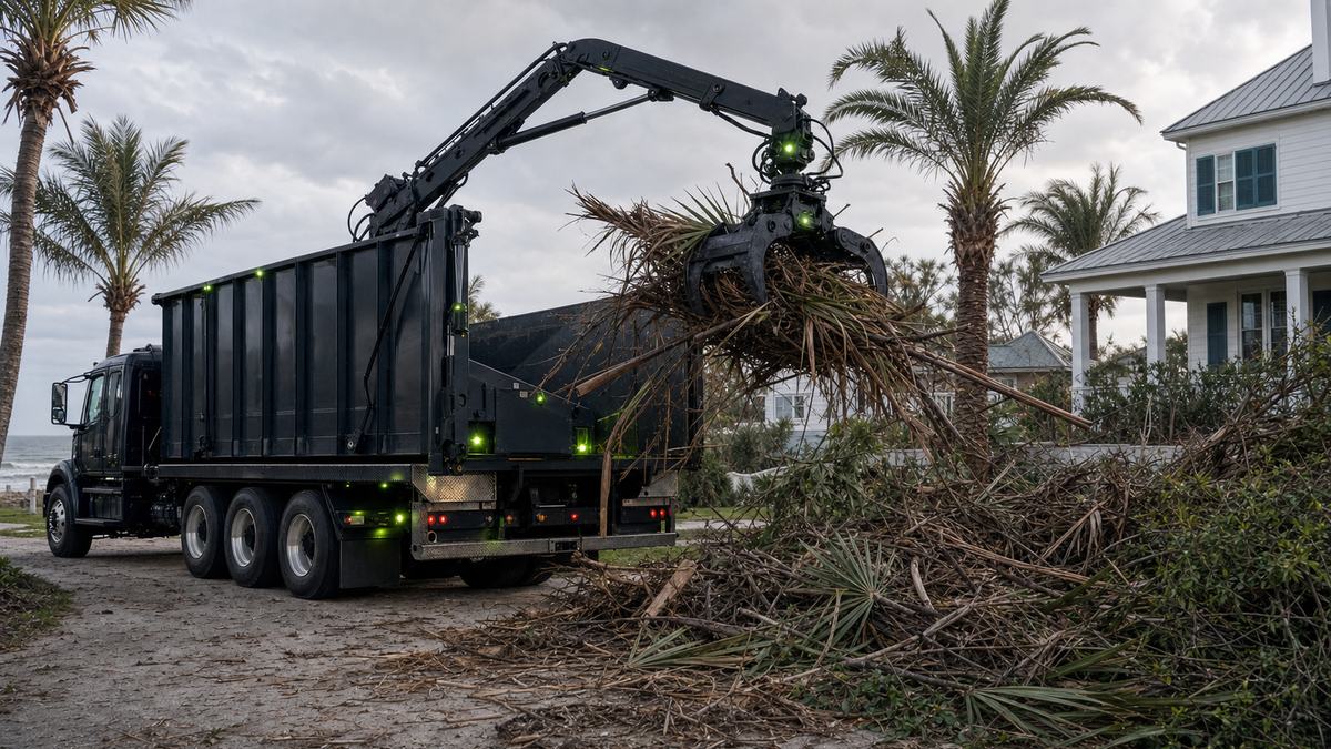 AI-generated image of grapple truck debris removal in Flagler Beach FL