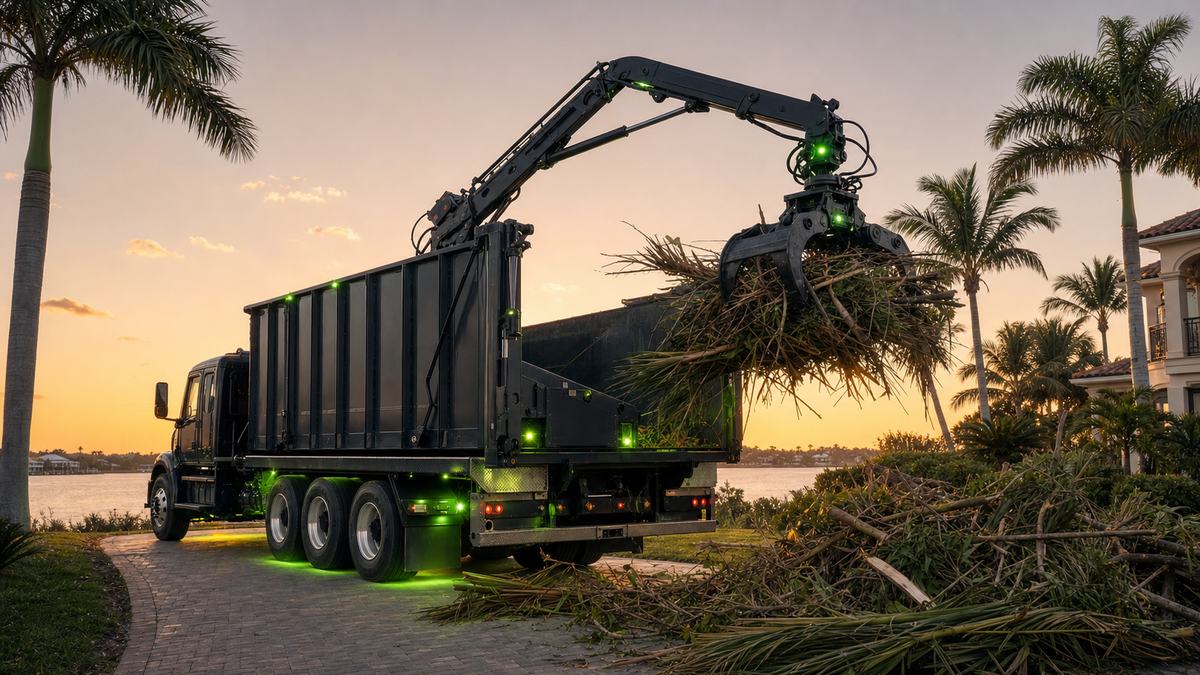 AI-generated image of grapple truck debris removal in Ponce Inlet FL