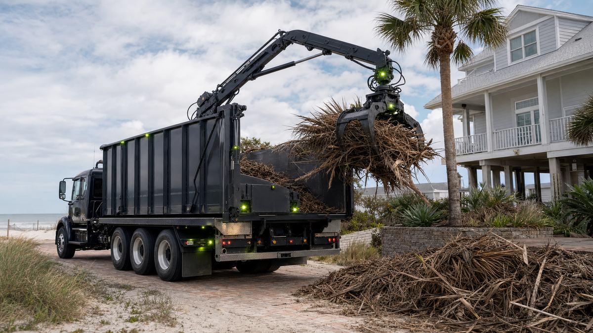 AI-generated image of grapple truck debris removal in St. Augustine Beach FL