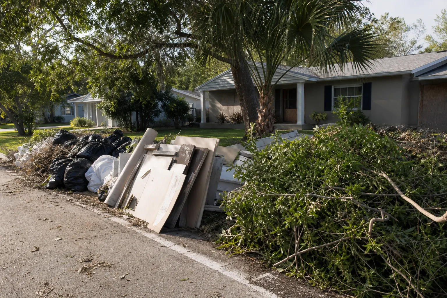 Editorial illustration of How Should Volusia County Property Owners Sort Storm Debris Before Hauling? in Florida